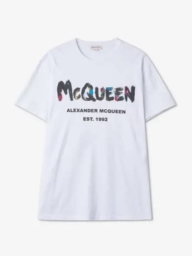 Watercolor Graffiti Short Sleeve T-Shirt White - ALEXANDER MCQUEEN - BALAAN 2