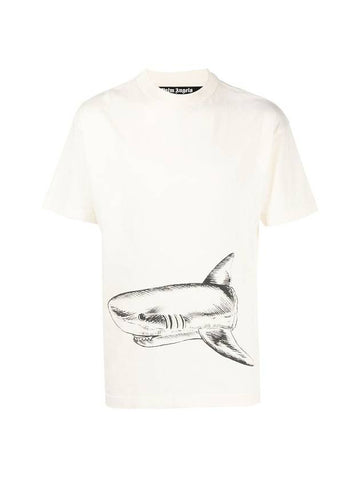 Men's Broken Shark Short Sleeve T-Shirt Beige - PALM ANGELS - BALAAN 1