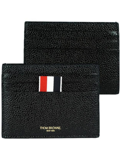 Pebble Grain Leather Stripe Note Compartment Card Wallet Black - THOM BROWNE - BALAAN 2