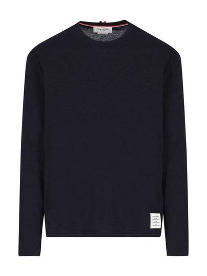 4 Bar Jersey Stretch Wool Knit Top Navy - THOM BROWNE - BALAAN 2