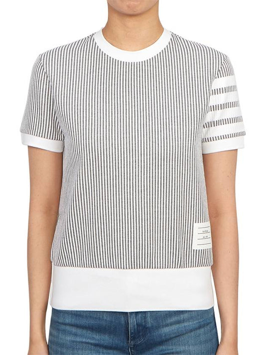 4-Bar Striped Knit Top Grey - THOM BROWNE - BALAAN.