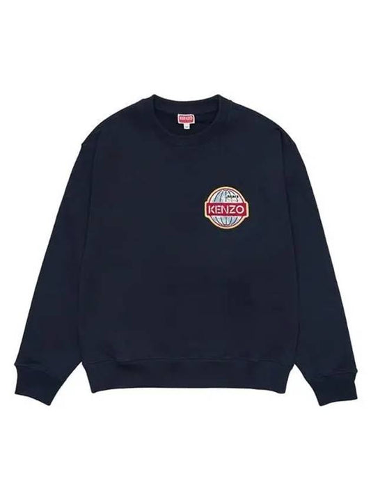 Men's Travel Logo Patch Cotton Sweatshirt Navy - KENZO - BALAAN 2