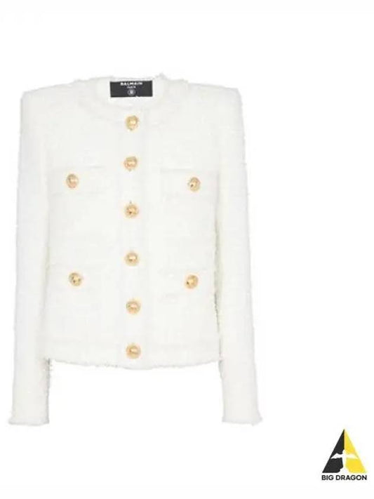 single-breasted cropped tweed jacket white - BALMAIN - BALAAN 2