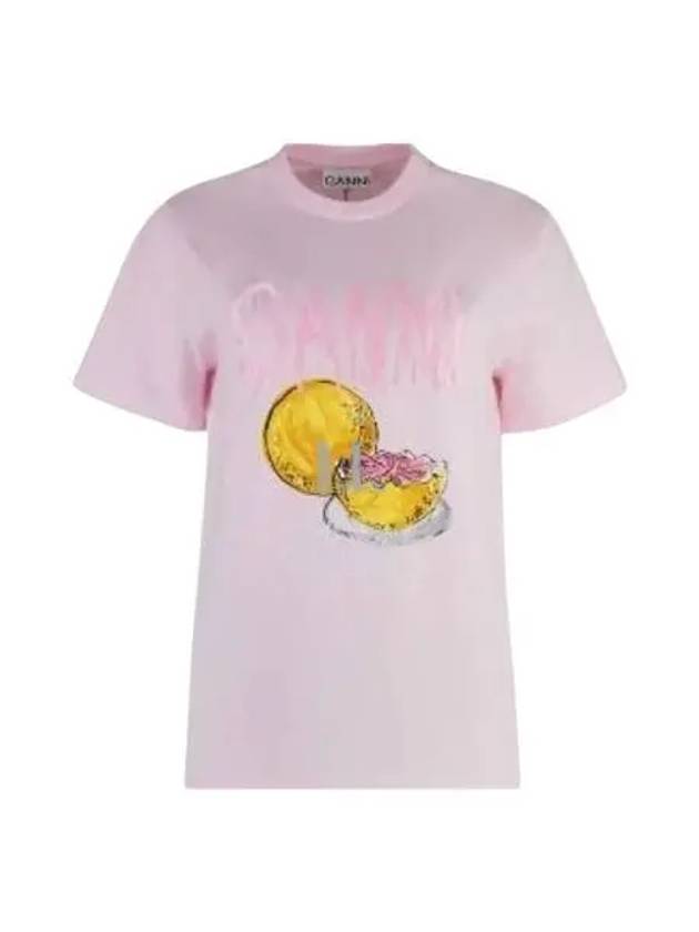 Logo Applique Graphic Print Short Sleeve T Shirt Pink - GANNI - BALAAN 2