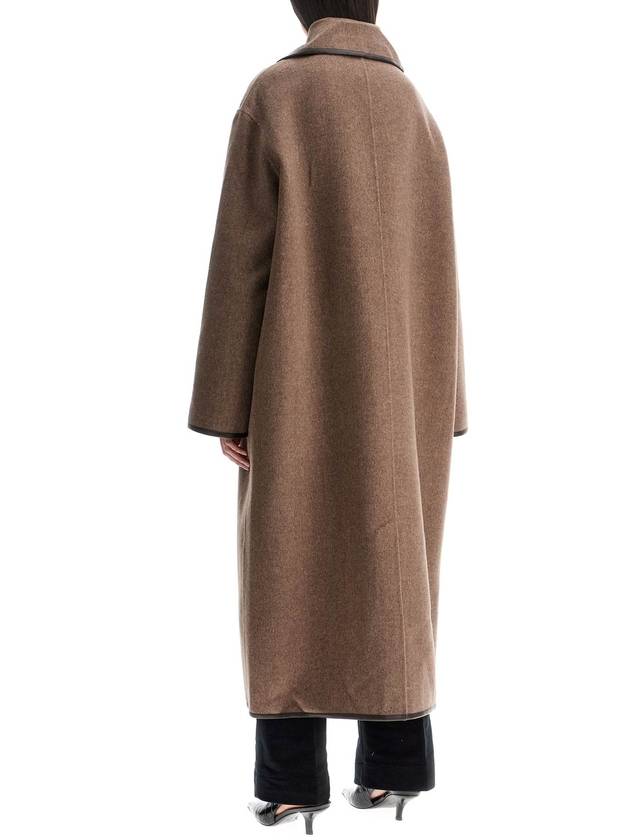 oversized brown wool long coat with minimalist double clasp - TOTEME - BALAAN 3