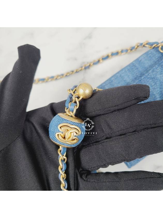 gold ball chain zipper card wallet denim - CHANEL - BALAAN 7