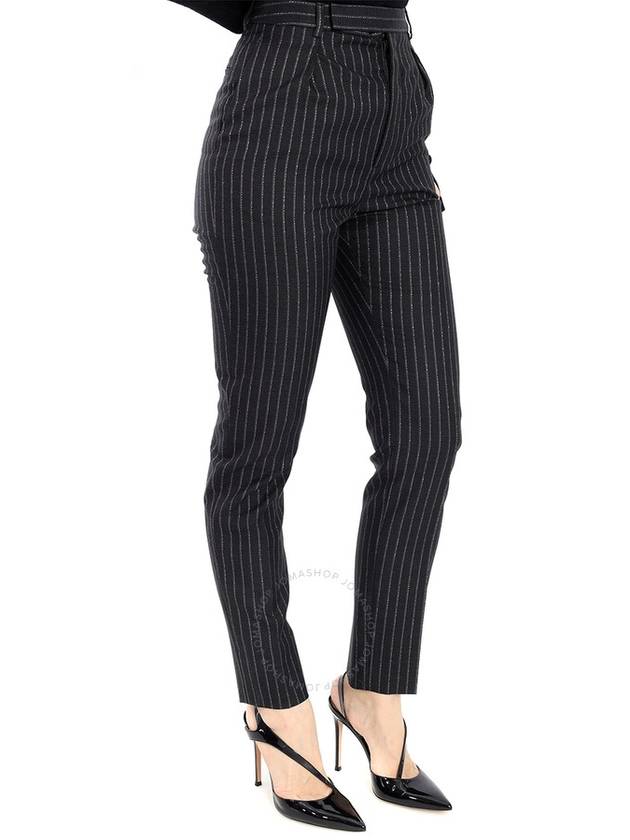 Lame Pinstripe Wool Slim Fit Pants Black - SAINT LAURENT - BALAAN 3