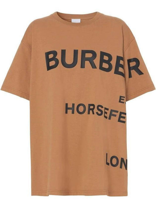 Horseferry Print Oversized Short Sleeve T-Shirt Camel - BURBERRY - BALAAN.