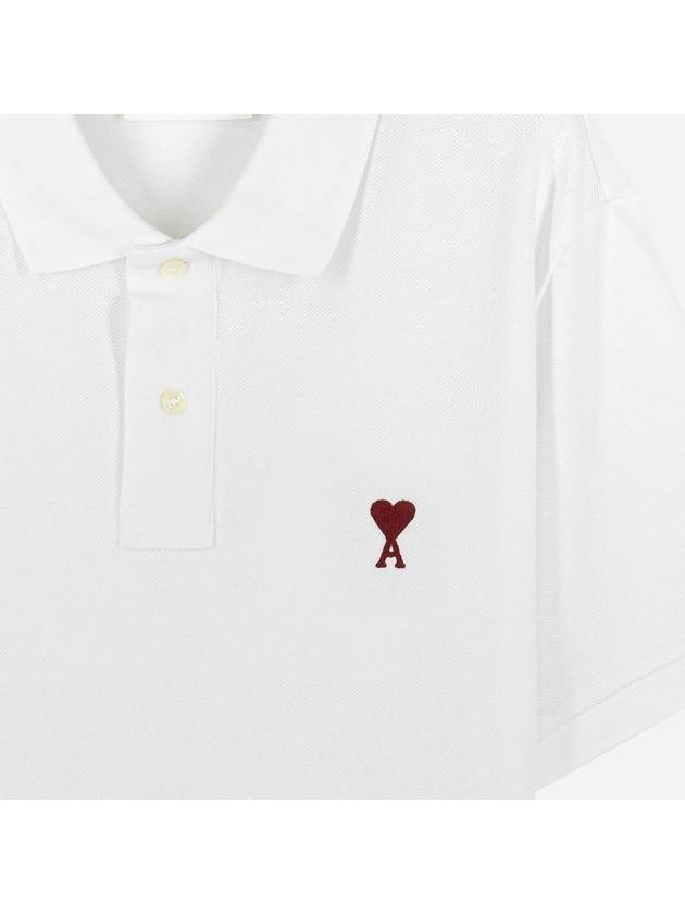 Heart Logo Polo Shirt White - AMI - BALAAN 4