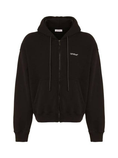 Arrow Print Cotton Zip-Up Hoodie Black - OFF WHITE - BALAAN 1