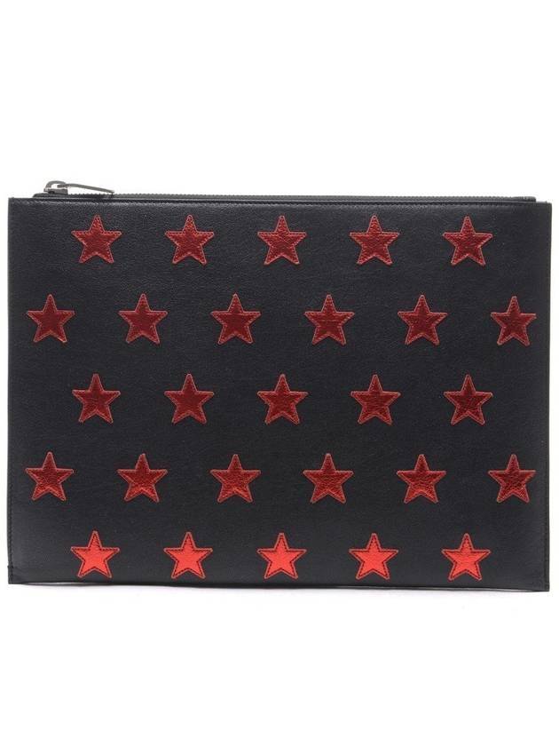 Star Leather Patch Clutch Bag Black Red - SAINT LAURENT - BALAAN 1