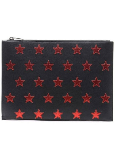 Star Patch Leather Clutch Bag Black Red - SAINT LAURENT - BALAAN 1