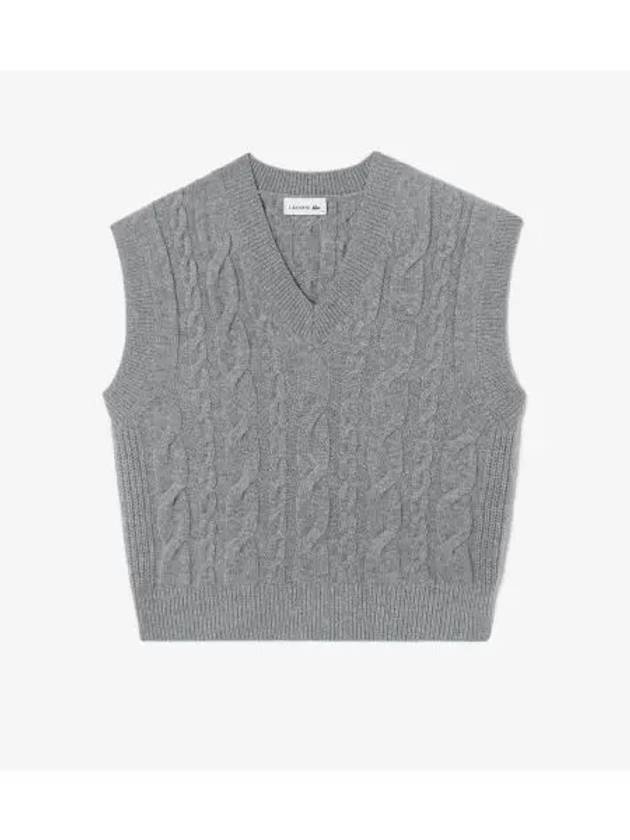 Women s Cable V neck Vest Gray - LACOSTE - BALAAN 1