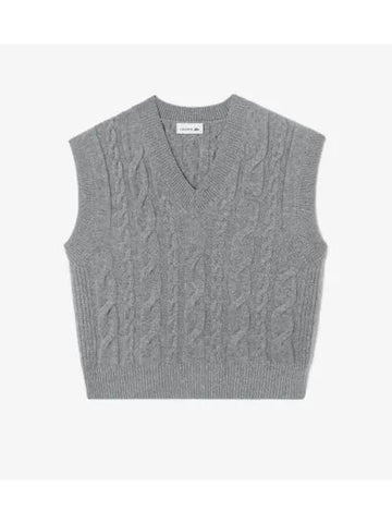 Women s Cable V neck Vest Gray - LACOSTE - BALAAN 1