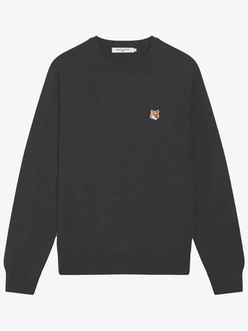 ZoZ Foxhead Patch Round Neck Knit Charcoal FM00528KT1036 ANM - MAISON KITSUNE - BALAAN 1