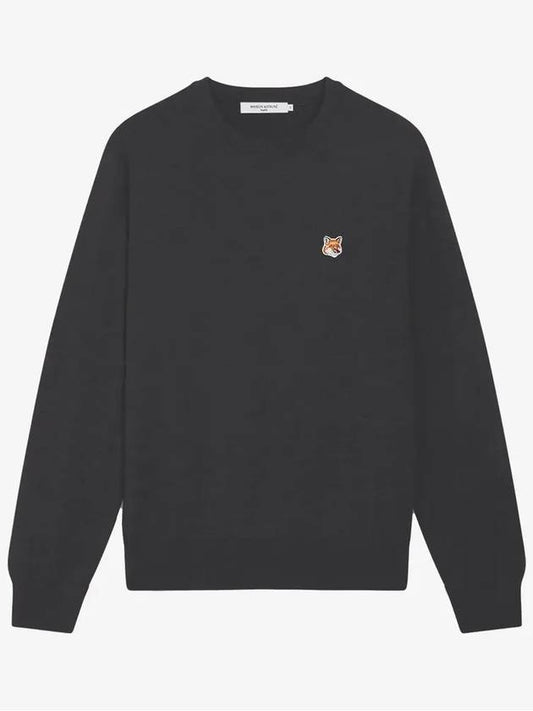 ZoZ Foxhead Patch Round Neck Knit Charcoal FM00528KT1036 ANM - MAISON KITSUNE - BALAAN 1