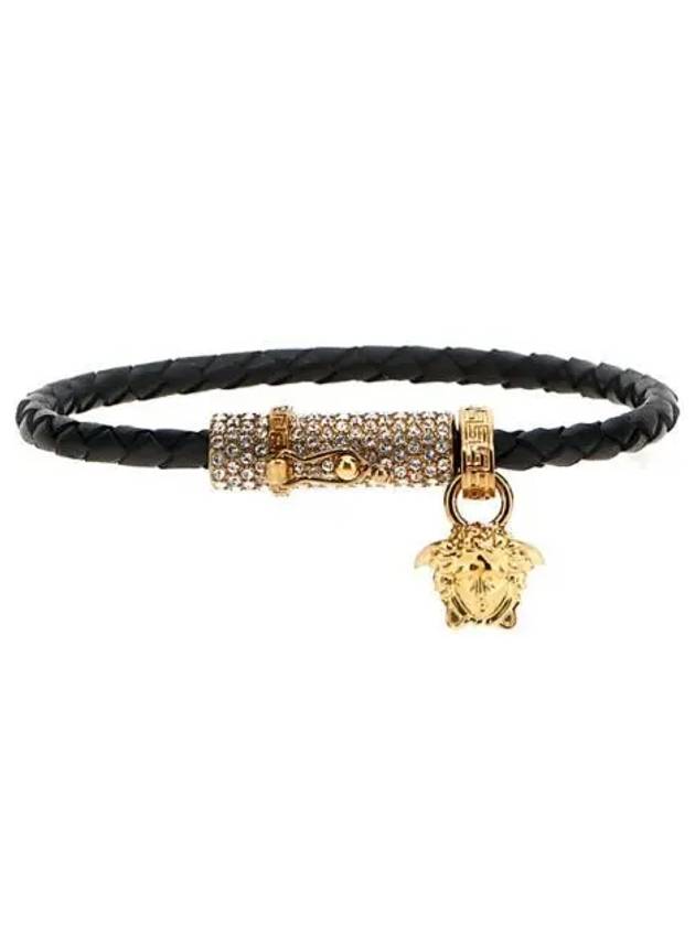 Medusa Charm Leather Knot Bracelet Black - VERSACE - BALAAN 2