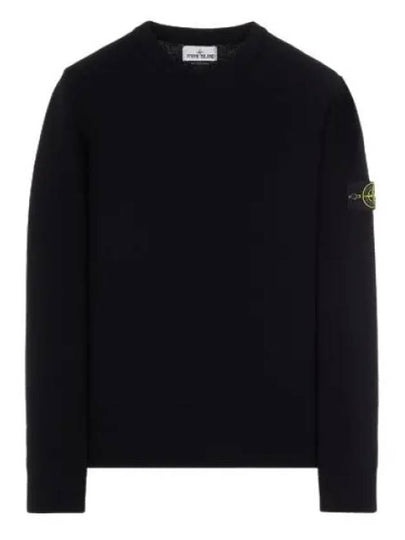 Men's Wappen Patch Crew Neck Wool Knit Top Black - STONE ISLAND - BALAAN 2