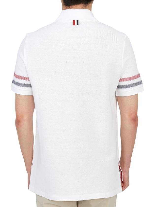 Men's RWB Stripe Cotton Polo Shirt White - THOM BROWNE - BALAAN 7