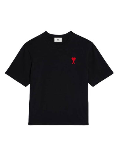 Heart Logo Cotton Jersey Short Sleeve T-Shirt Black - AMI - BALAAN 1