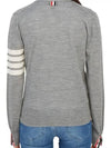 Sustainable Fine Merino Wool 4-Bar Relaxed Fit V-Neck Cardigan Light Grey - THOM BROWNE - BALAAN 7