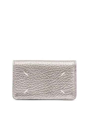 Stitched Leather Card Wallet Silver - MAISON MARGIELA - BALAAN 1