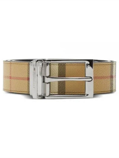 Square Buckle Check Reversible Coated Fabric Leather Belt Beige - BURBERRY - BALAAN 2