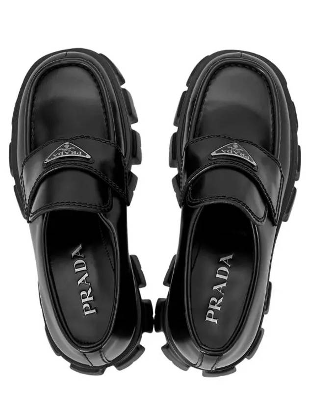 Monolith Brushed Leather Loafers Black - PRADA - BALAAN 5