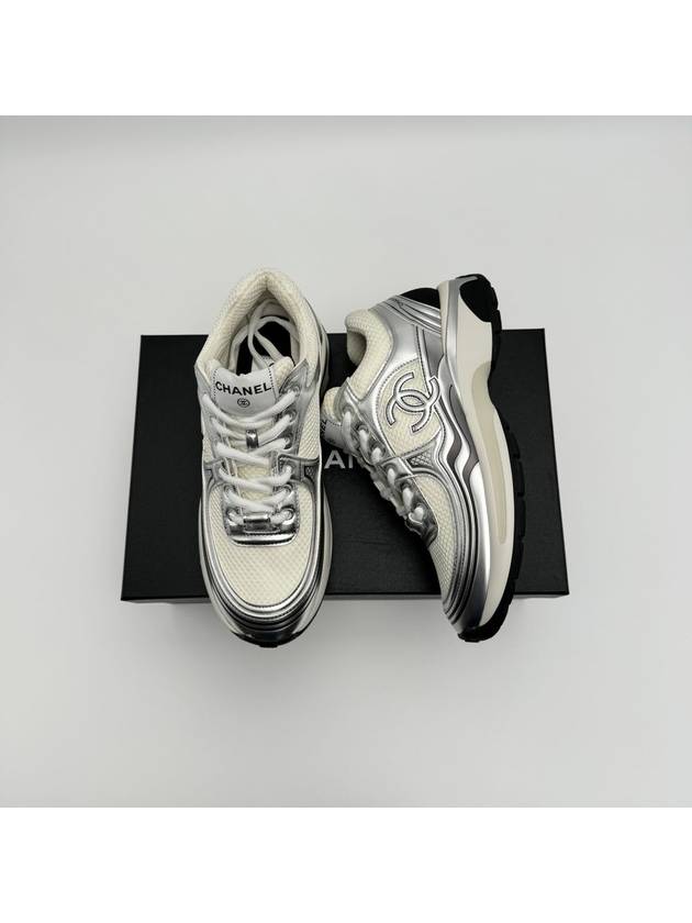 Fabric Laminated Low Top Sneakers Silver - CHANEL - BALAAN 3