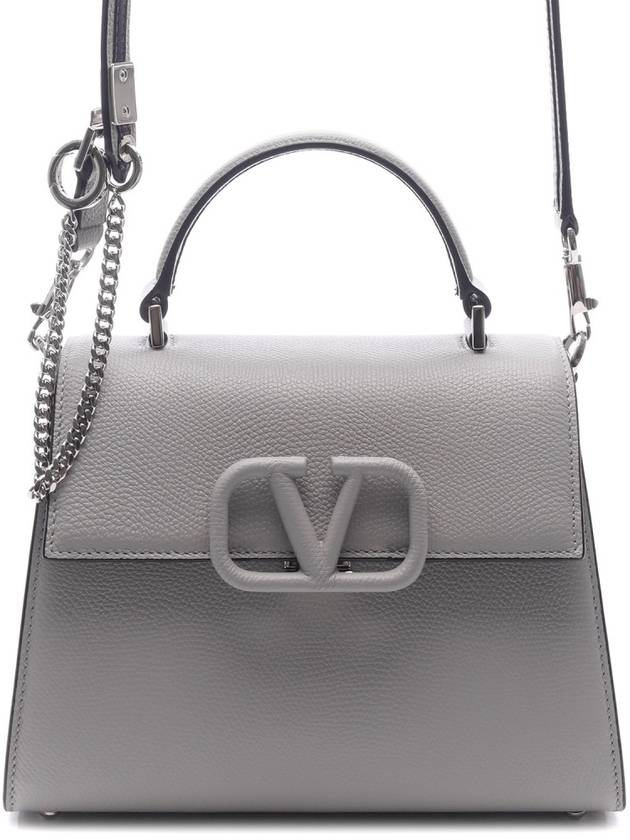 V Logo Leather Tote Bag Dove Grey - VALENTINO - BALAAN 3