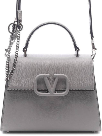 V Logo Leather Tote Bag Dove Grey - VALENTINO - BALAAN 2