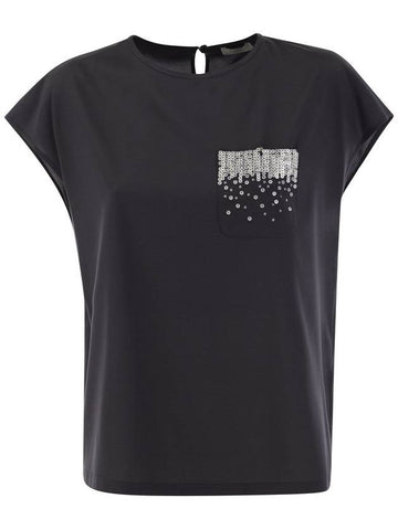 Crepe de chine top with sequin pocket - PESERICO - BALAAN 1