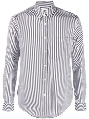 Striped Monogram Long Sleeve Shirt Gray - SAINT LAURENT - BALAAN 1