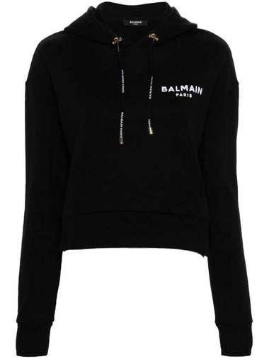 Balmain Flock Detail Cropped Hoodie Clothing - BALMAIN - BALAAN 1