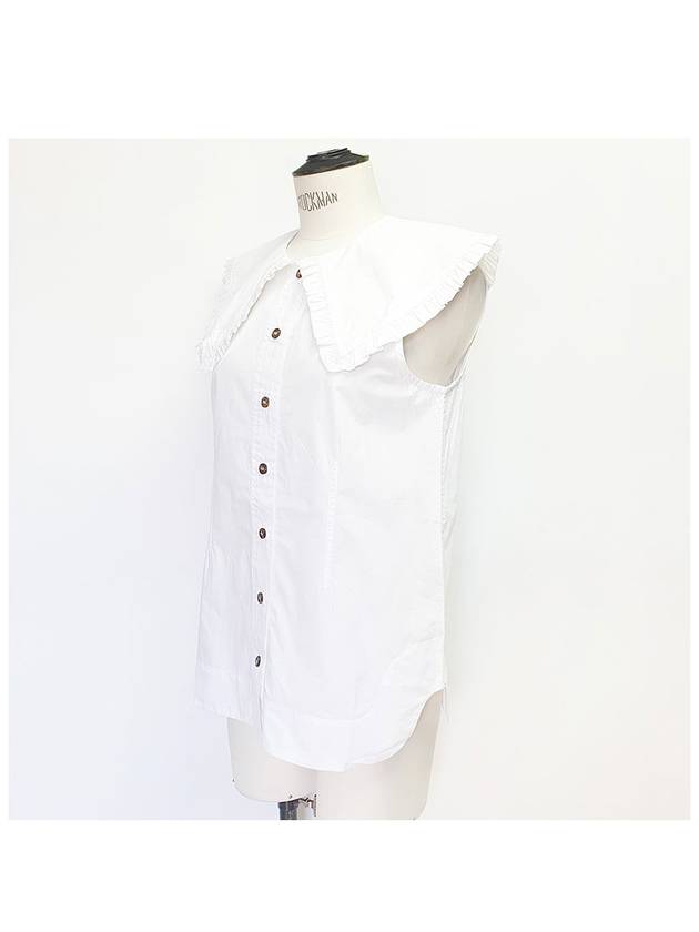 Ruffle Collar Button Sleeveless Shirt White - GANNI - BALAAN 5