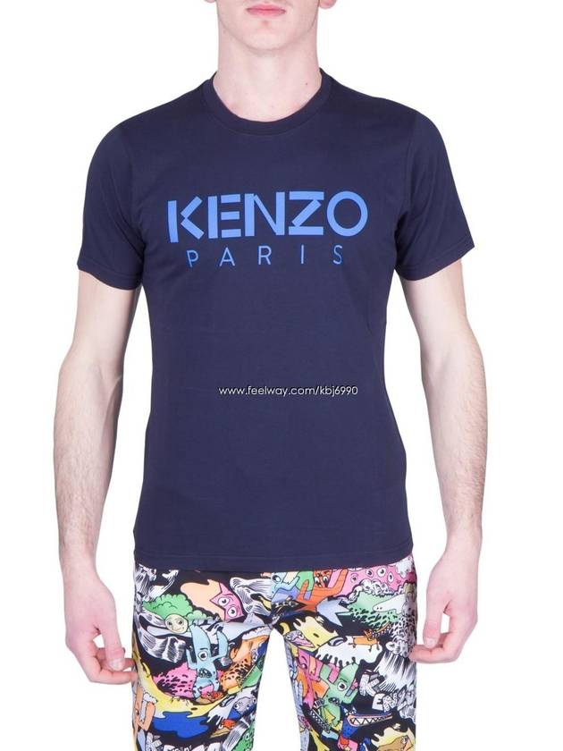 Men's PARIS Logo Short Sleeve TShirt Navy F655TS0504SG77 - KENZO - BALAAN 1