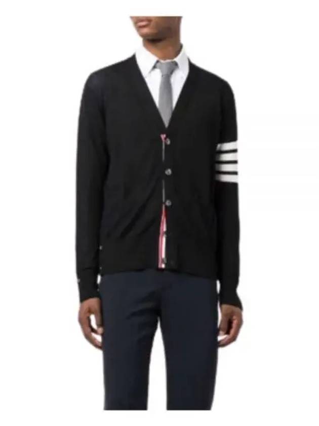 Men's Sustainable Classic Diagonal Wool Cardigan Black - THOM BROWNE - BALAAN 2