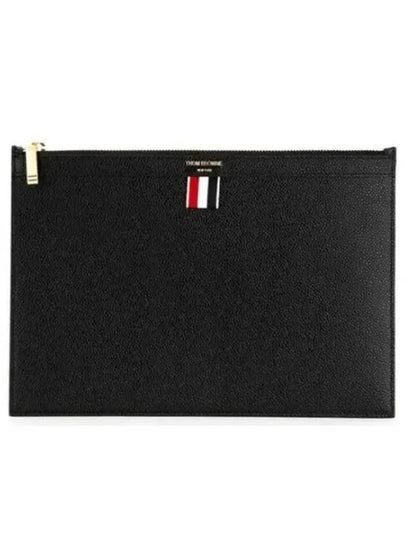 Pebble Grain Three Stripes Zipper Small Clutch Bag Black - THOM BROWNE - BALAAN 2