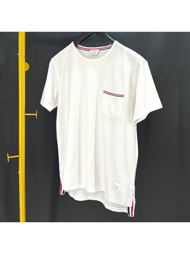 Pocket three stripe short sleeve t shirt white size 2 - THOM BROWNE - BALAAN 1