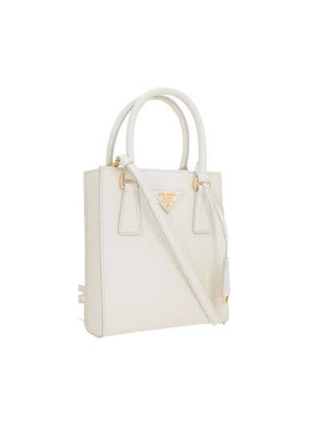 Triangle Logo Saffiano Leather Tote Bag White - PRADA - BALAAN 5