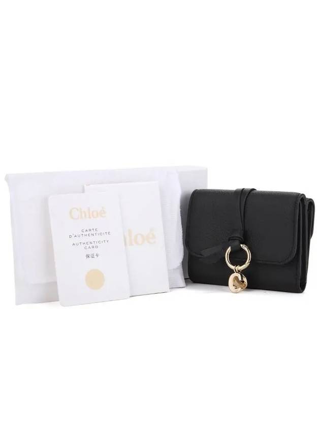 Alphabet Grain Leather Flap Small Half Wallet Black - CHLOE - BALAAN 5