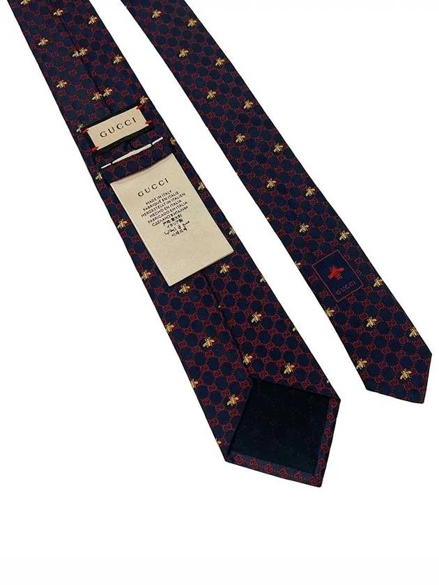 Interlocking GG Pattern Bee Print Tie Navy Red - GUCCI - BALAAN 6