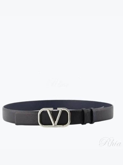 V Logo Signature Leather Belt Black - VALENTINO - BALAAN 2