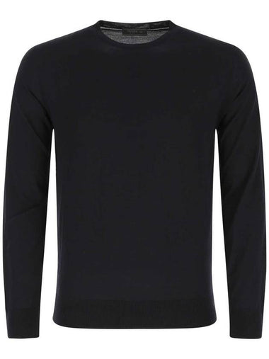 Men's Superfine Wool Crew Neck Knitted Sweater Navy - PRADA - BALAAN 1