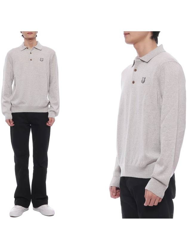 Fox Motif Knitted Polo Shirt Light Grey - MAISON KITSUNE - BALAAN 3