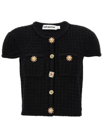 Women's Embellished Button Cardigan Black - SELF PORTRAIT - BALAAN 1