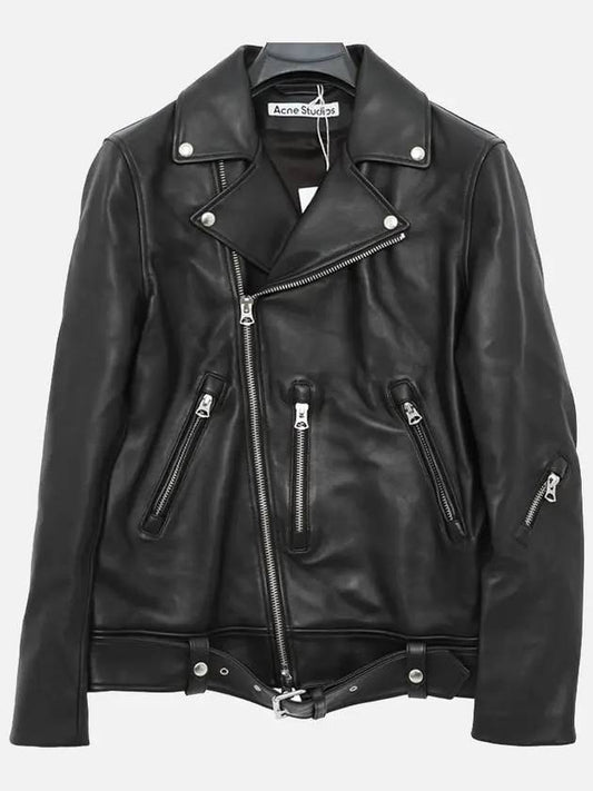 Zipper Detail Leather Biker Jacket Black - ACNE STUDIOS - BALAAN 2