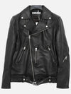 Zipper Detail Leather Biker Jacket Black - ACNE STUDIOS - BALAAN 4