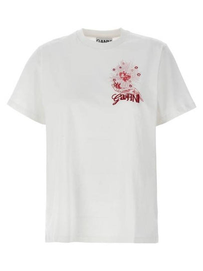 Logo Print Crew Neck Short Sleeve T Shirt White - GANNI - BALAAN 2