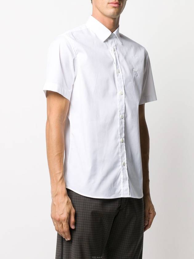 Chest Monogram Embroidered Cotton Short Sleeve Shirt White - BURBERRY - BALAAN 4